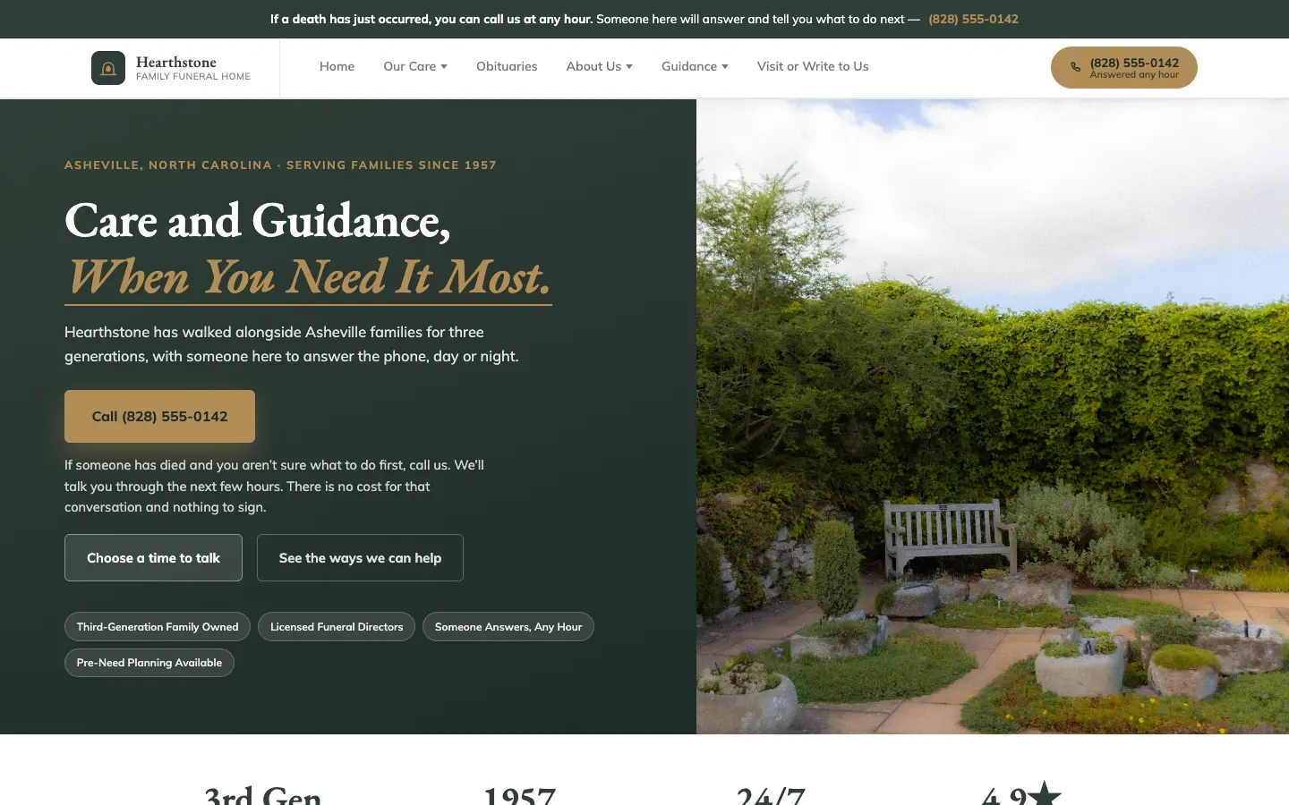 Hearthstone Family Funeral Home website